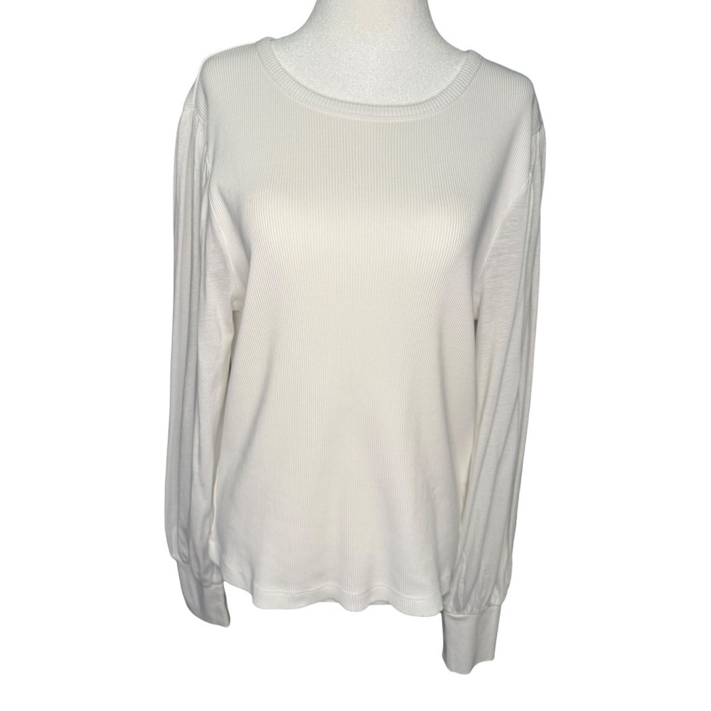 Madewell Ribbed Long Sleeve Top Cream XL Balloon Sleeve Cotton Blend Casual NWOT